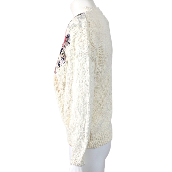 Vintage 80s Boucle Applique Rose Sweater Embellished Fairy Kei Kawaii Sz Large - Picture 10 of 12